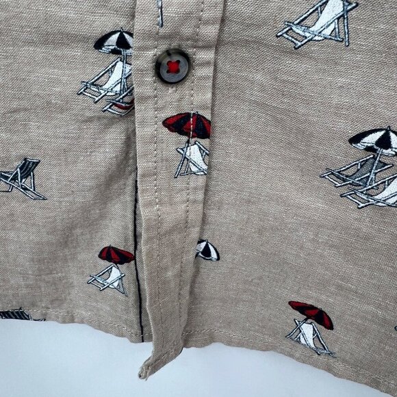 Point Zero Linen Button Shirt Men's Large beach chair umbrella Hawaiian Short Sl - Picture 6 of 11